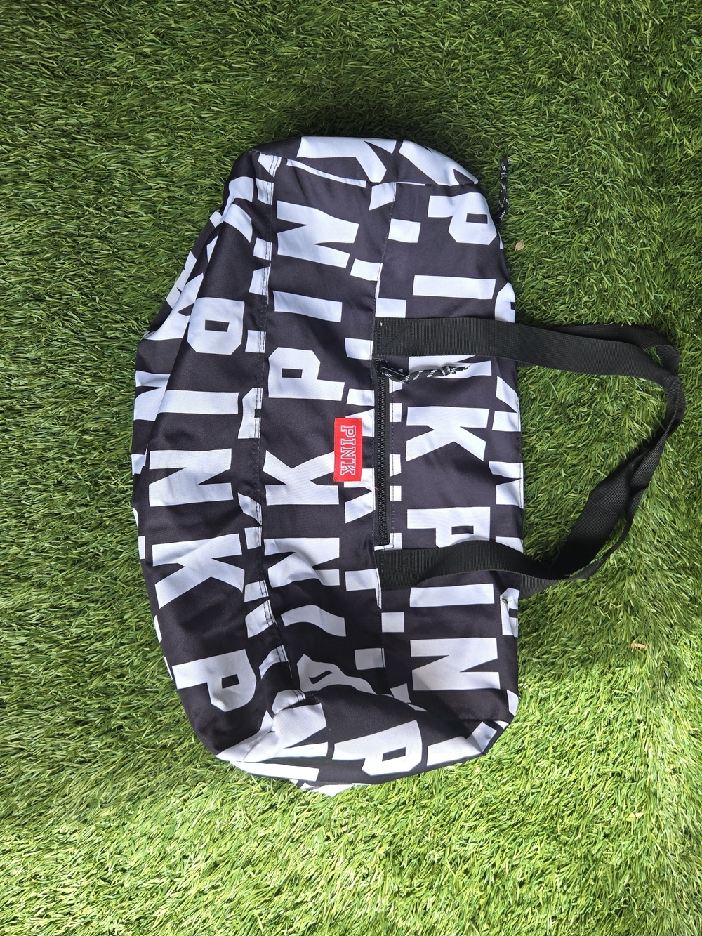 PINK Victoria's Secret Black & White Graphic Duffel Bag - PINK Victoria's Secret